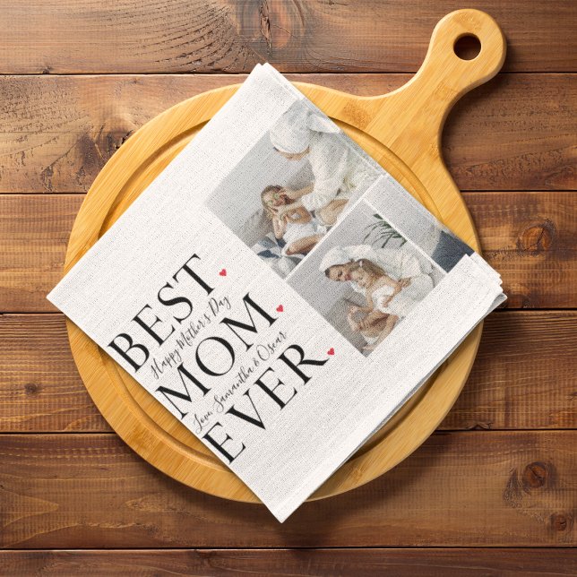 Modern Collage Photo Best Mum Happy Mothers Day Tea Towel (Creator Uploaded)