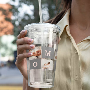 Modern Collage Photo Best Mum  Pink & Grey Gift Acrylic Tumbler