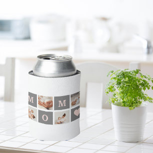 Modern Collage Photo Best Mum Pink & Grey Gift Can Cooler