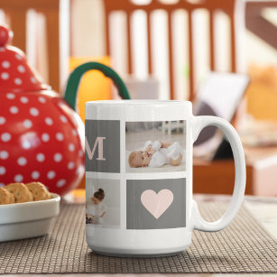 Modern Collage Photo Best Mum  Pink & Grey Gift Coffee Mug