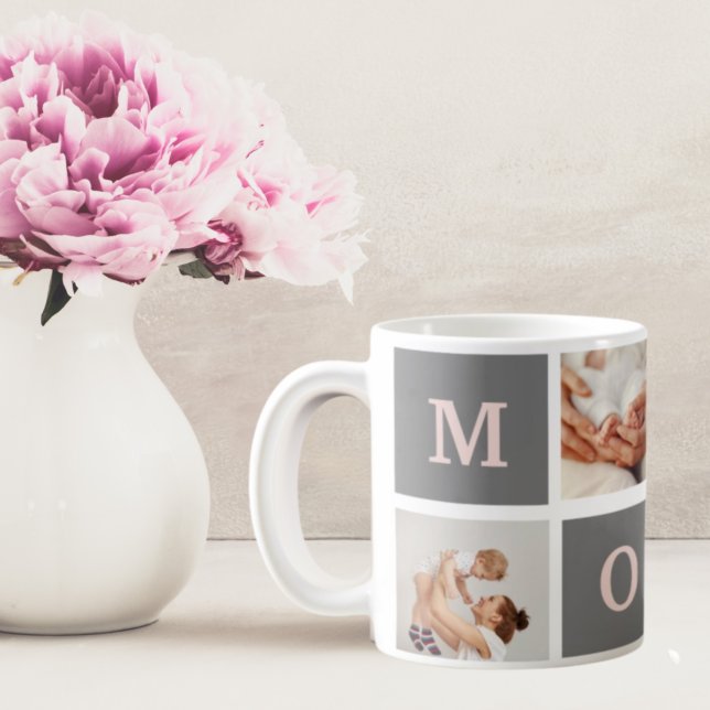 Modern Collage Photo Best Mum  Pink & Grey Gift Coffee Mug (Creator Uploaded)