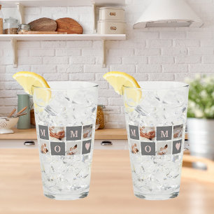 Modern Collage Photo Best Mum Pink & Grey Gift Glass