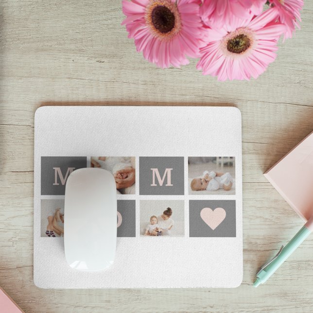 Modern Collage Photo Best Mum  Pink & Grey Gift Mouse Mat (Creator Uploaded)