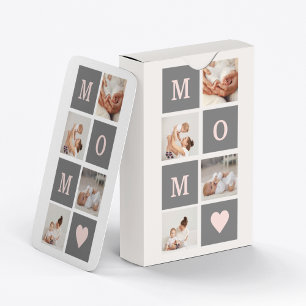 Modern Collage Photo Best Mum Pink & Grey Gift Playing Cards