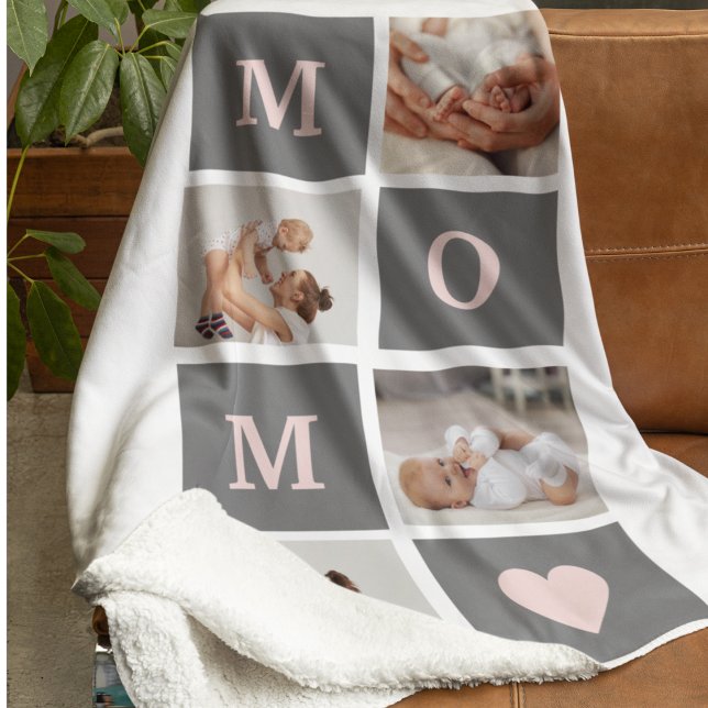 Modern Collage Photo Best Mum  Pink & Grey Gift Sherpa Blanket (Creator Uploaded)