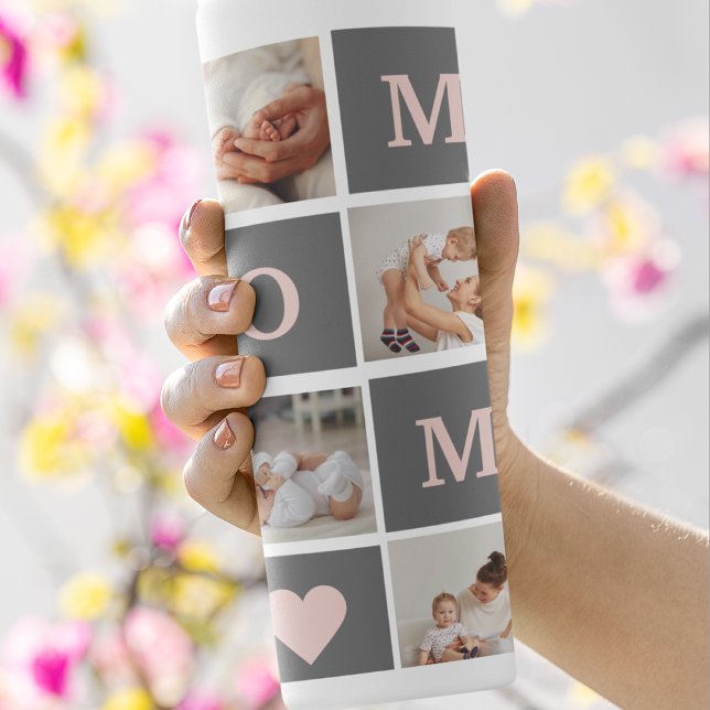 Modern Collage Photo Best Mum  Pink & Grey Gift Thermal Tumbler (Creator Uploaded)