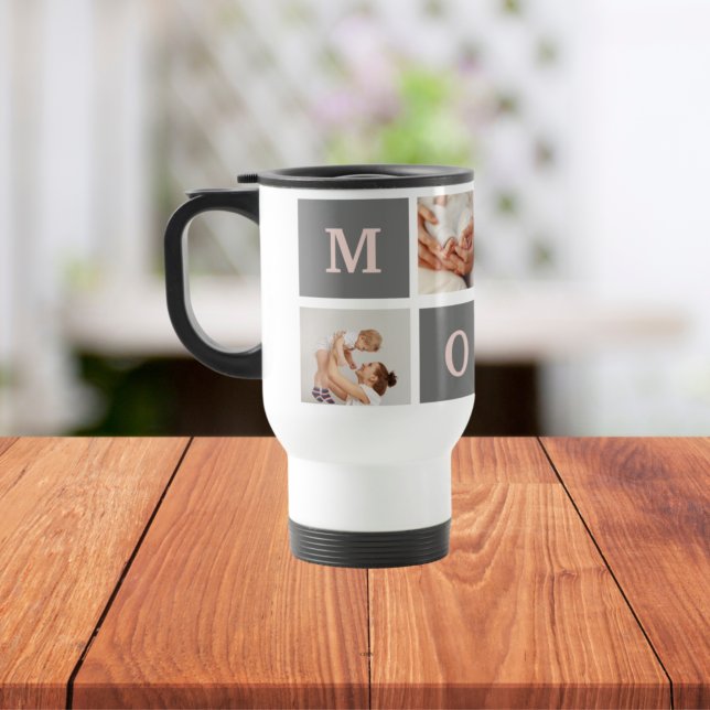 Modern Collage Photo Best Mum  Pink & Grey Gift Travel Mug (Creator Uploaded)