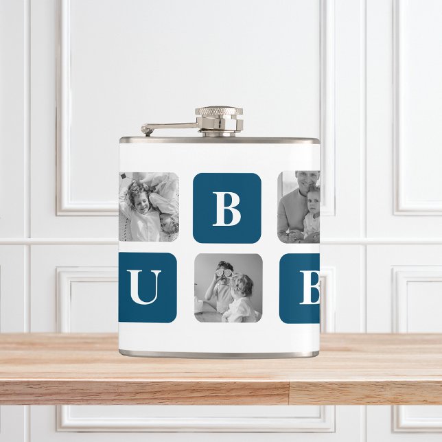 Modern Collage Photo Blue Best Hubby Ever Gift Hip Flask (Creator Uploaded)