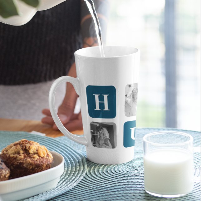 Modern Collage Photo Blue Best Hubby Ever Gift Latte Mug (Creator Uploaded)