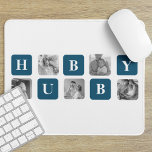 Modern Collage Photo Blue Best Hubby Ever Gift Mouse Mat<br><div class="desc">The "Modern Collage Photo Blue Best Hubby Ever Gift" is a personalised photo gift that showcases a collection of pictures featuring the best moments shared between you and your beloved husband. This particular version features a blue theme, making it a stylish and contemporary addition to any decor.This gift is perfect...</div>