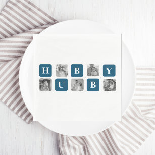 Modern Collage Photo Blue Best Hubby Ever Gift Napkin