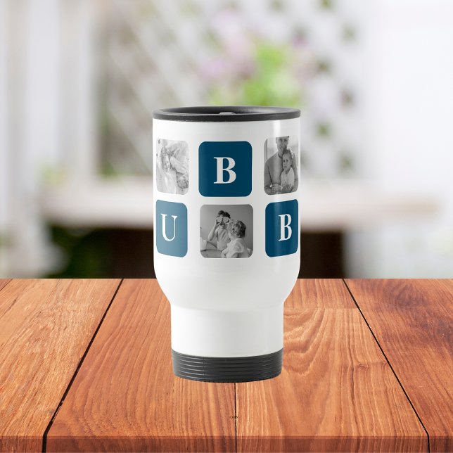 Modern Collage Photo Blue Best Hubby Ever Gift Travel Mug (Creator Uploaded)