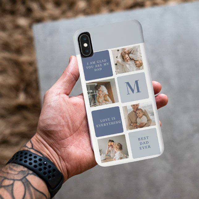 Modern Collage Photo & Blue Happy Fathers Day Gift Case-Mate iPhone Case (Creator Uploaded)