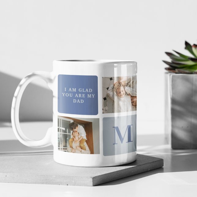 Modern Collage Photo & Blue Happy Fathers Day Gift Coffee Mug (Creator Uploaded)