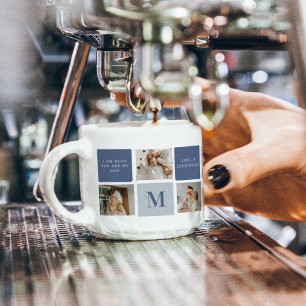 Modern Collage Photo & Blue Happy Fathers Day Gift Espresso Cup