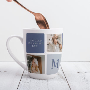 Modern Collage Photo & Blue Happy Fathers Day Gift Latte Mug