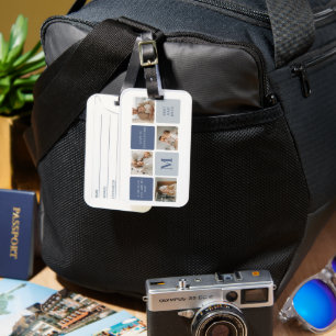 Modern Collage Photo & Blue Happy Fathers Day Gift Luggage Tag
