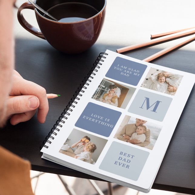 Modern Collage Photo & Blue Happy Fathers Day Gift Notebook (Creator Uploaded)