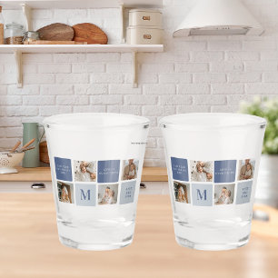Modern Collage Photo & Blue Happy Fathers Day Gift Shot Glass