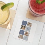 Modern Collage Photo & Blue Happy Fathers Day Gift Square Paper Coaster<br><div class="desc">Modern Collage Photo & Blue Happy Fathers Day Gift is a personalised and thoughtful present to celebrate the special man in your life on Father's Day. The gift includes a beautifully designed collage photo frame with space for multiple pictures, allowing you to capture and display your favourite memories with your...</div>