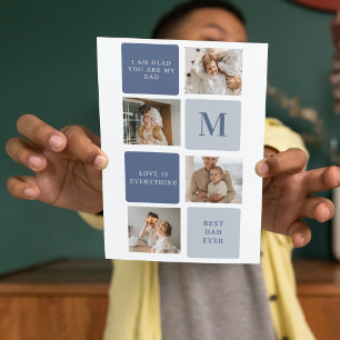 Modern Collage Photo & Blue Happy Fathers Day Gift Thank You Card