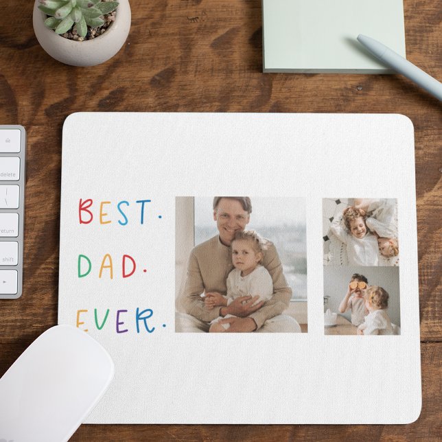 Modern Collage Photo Colourful Best Dad Ever Gift Mouse Mat (Creator Uploaded)