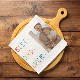 Modern Collage Photo Colourful Best Dad Ever Gift Tea Towel