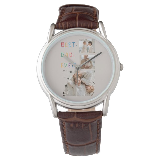 Modern Collage Photo Colourful Best Dad Ever Gift Watch (Front)