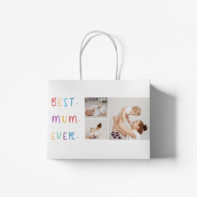 Modern Collage Photo & Colourful Best Mum Ever Gif Large Gift Bag (Creator Uploaded)