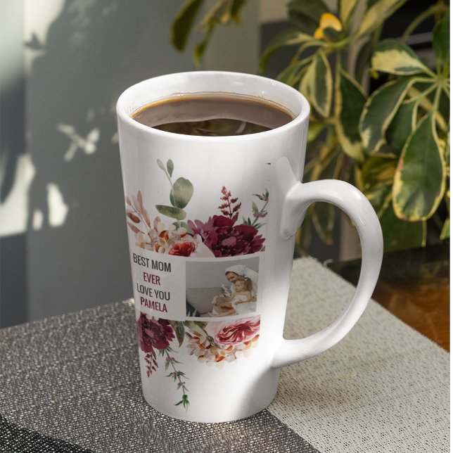 Modern Collage Photo Flowers Frame Best Mum Gift Latte Mug (Creator Uploaded)