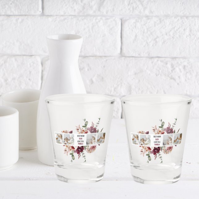 Modern Collage Photo Flowers Frame Best Mum Gift Shot Glass (Creator Uploaded)