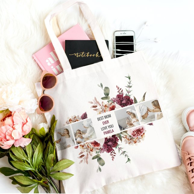 Modern Collage Photo Flowers Frame Best Mum Gift Tote Bag (Creator Uploaded)