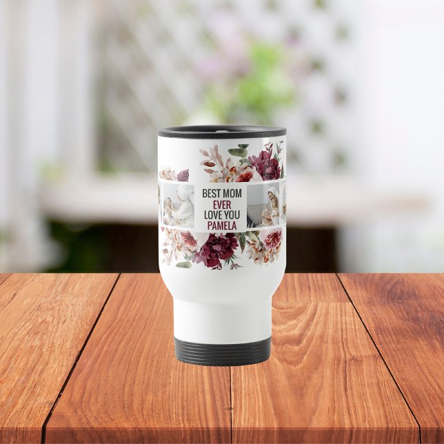 Modern Collage Photo Flowers Frame Best Mum Gift Travel Mug (Creator Uploaded)