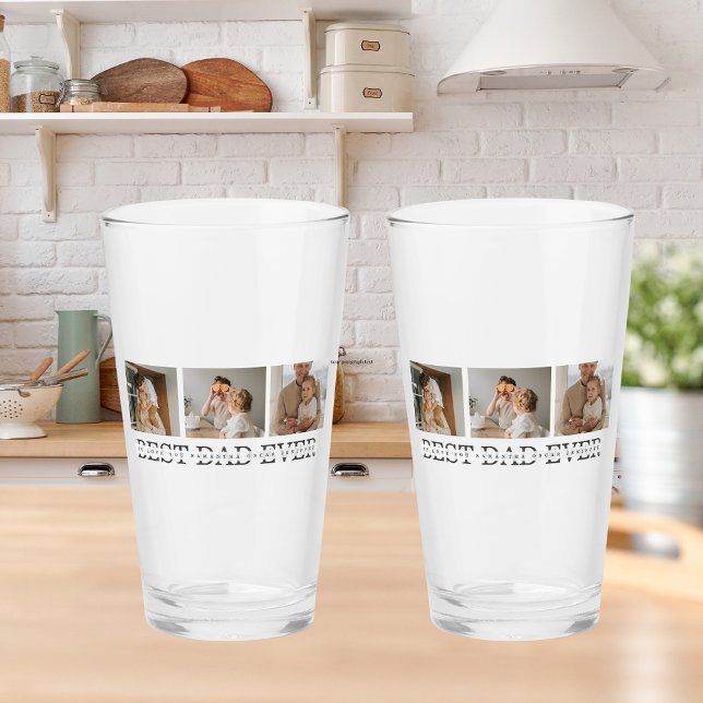 Modern Collage Photo & Grey Best Dad Ever Gift Glass (Creator Uploaded)