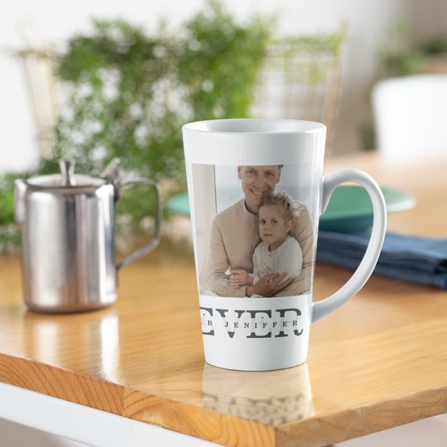 Modern Collage Photo & Grey Best Dad Ever Gift Latte Mug (Creator Uploaded)