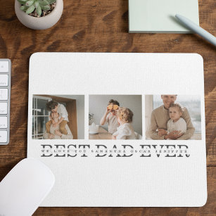 Modern Collage Photo & Grey Best Dad Ever Gift Mouse Mat