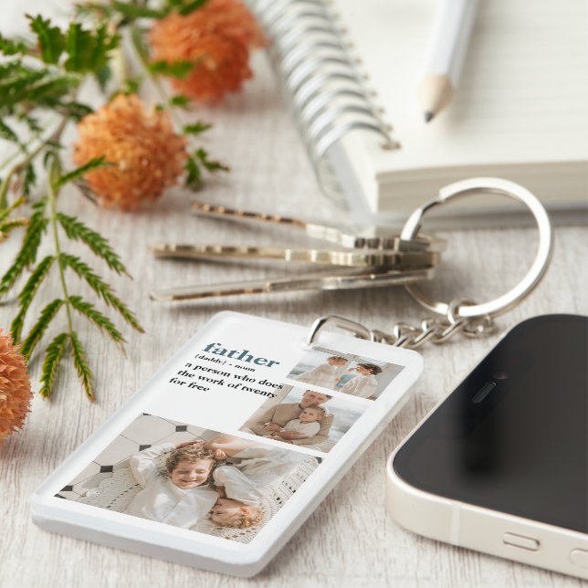 Modern Collage Photo Happy Fathers Day Gift Key Ring (Front Right)