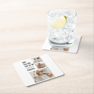Modern Collage Photo & Happy Fathers Day Gift Square Paper Coaster