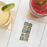 Modern Collage Photo & Happy Fathers Day Gift Square Paper Coaster<br><div class="desc">A modern collage photo is a creative way to celebrate and honour someone special in your life, such as your father, on Father's Day. It involves compiling various photos and arranging them together in a visually appealing manner to create a cohesive and meaningful composition. To create a modern collage photo...</div>