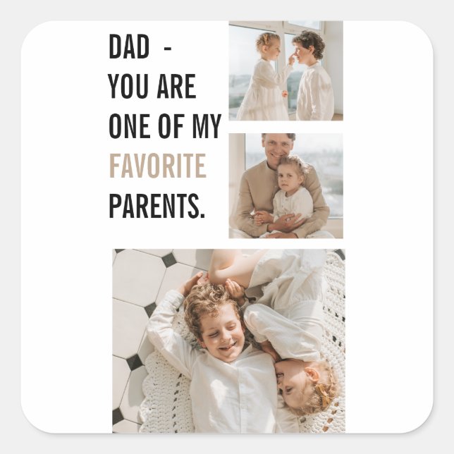 Modern Collage Photo & Happy Fathers Day Gift Square Sticker (Front)