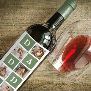 Modern Collage Photo & Happy Fathers Day Gift Wine Label