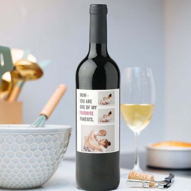 Modern Collage Photo & Happy Mothers Day Gift Wine Label (Creator Uploaded)