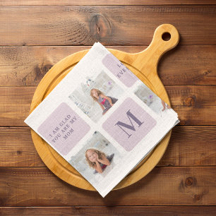 Modern Collage Photo Happy Mothers Day Purple Gift Tea Towel