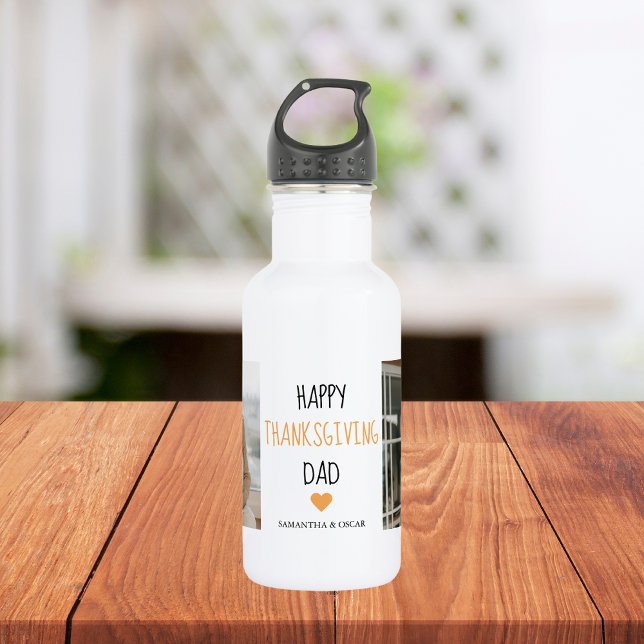 Modern Collage Photo & Happy Thanksgiving Dad 532 Ml Water Bottle (Creator Uploaded)