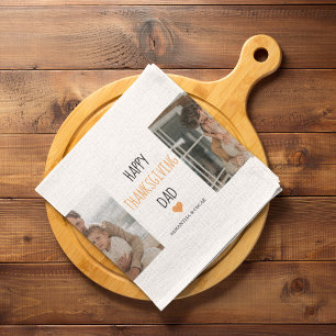 Modern Collage Photo & Happy Thanksgiving Dad Tea Towel