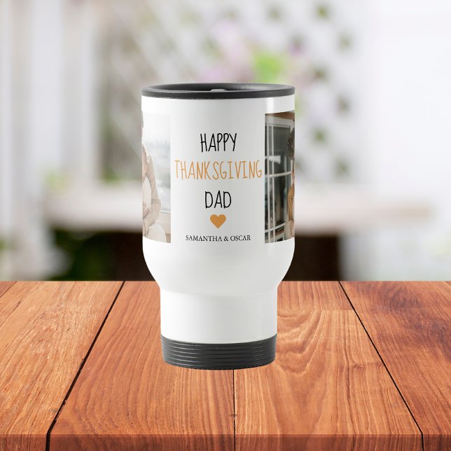 Modern Collage Photo & Happy Thanksgiving Dad Travel Mug (Creator Uploaded)