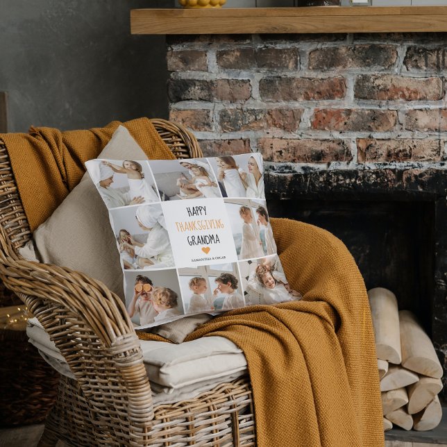 Modern Collage Photo Happy Thanksgiving Grandma Cushion (Creator Uploaded)