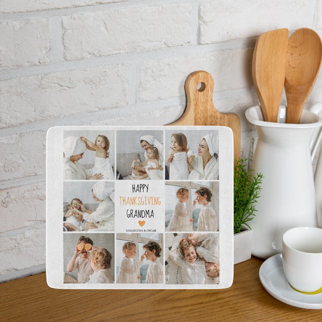 Modern Collage Photo Happy Thanksgiving Grandma Cutting Board (Creator Uploaded)