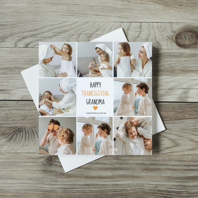Modern Collage Photo Happy Thanksgiving Grandma Holiday Card (Creator Uploaded)