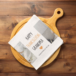 Modern Collage Photo Happy Thanksgiving Grandma Tea Towel